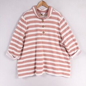 Denim & Co Active Texture Henley 3/4 Sleeve Top Roll Tab Sleeve 3X Antique Rose